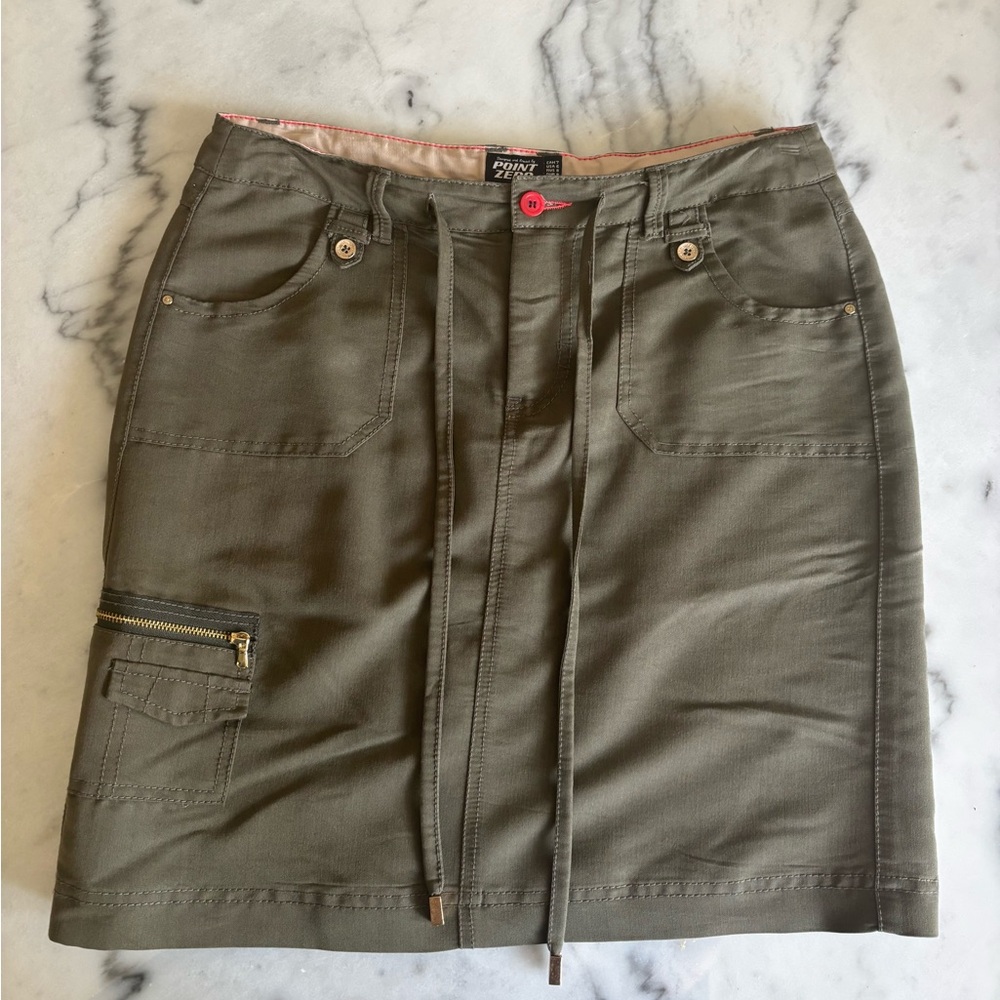 Point Zero Olive Utility Mini Skirt – Cargo Pocket, Drawstring Waist | Size 6